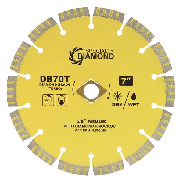 Specialty Diamond 7 Inch High Performance Dry or Wet Cutting General Purpose Turbo Segmented Diamond Blade DB70T
